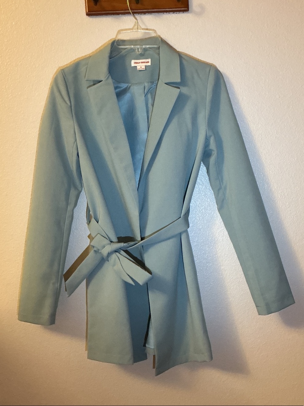 Light Blue Women's Tie-Waist Blazer Coat